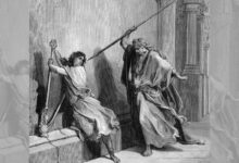 Harpa na mão de Davi e Lança na mão de Saul 1 Samuel 18-10