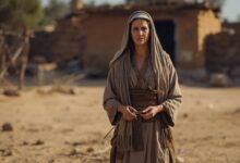 Mulher simples no deserto simbolizando fé e provisão em esboço de pregação viúva de Sarepta