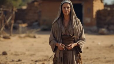 Mulher simples no deserto simbolizando fé e provisão em esboço de pregação viúva de Sarepta