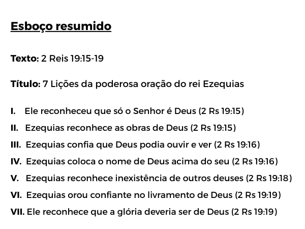 Esboço pregação oração de Ezequias 2 reis 19