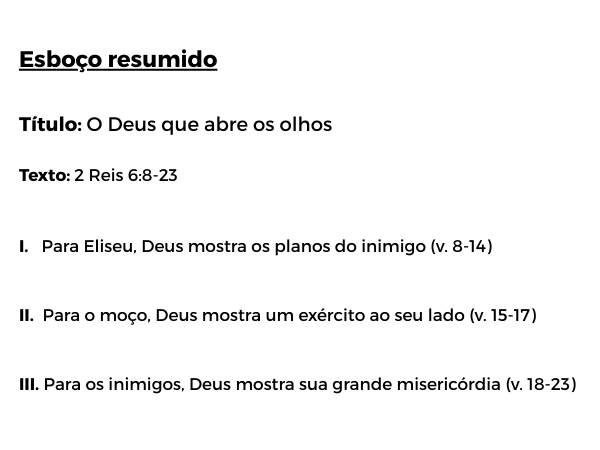 esboço de pregação em 2 Reis 6-8-23