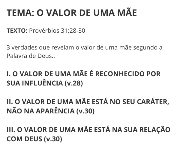 esboço de pregação sobre o valor de uma mãe