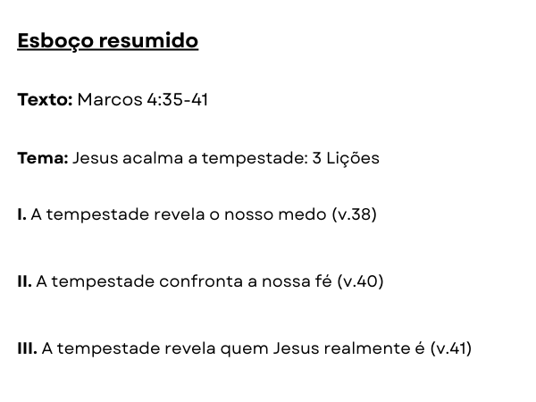 esboço pregação em Marcos 4 de Jesus acalmando a tempestade