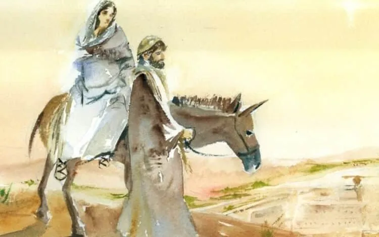 Maria montou em um burro em Belém