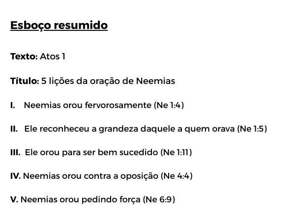 Esboço pregação Neemias oração