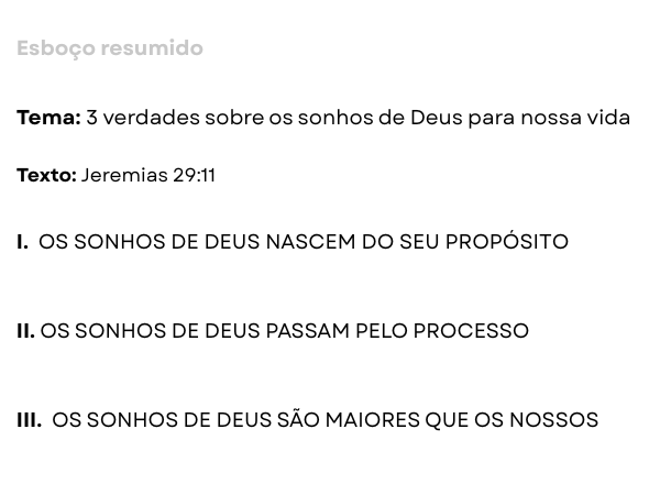 esboço de pregação sobre os sonhos de Deus