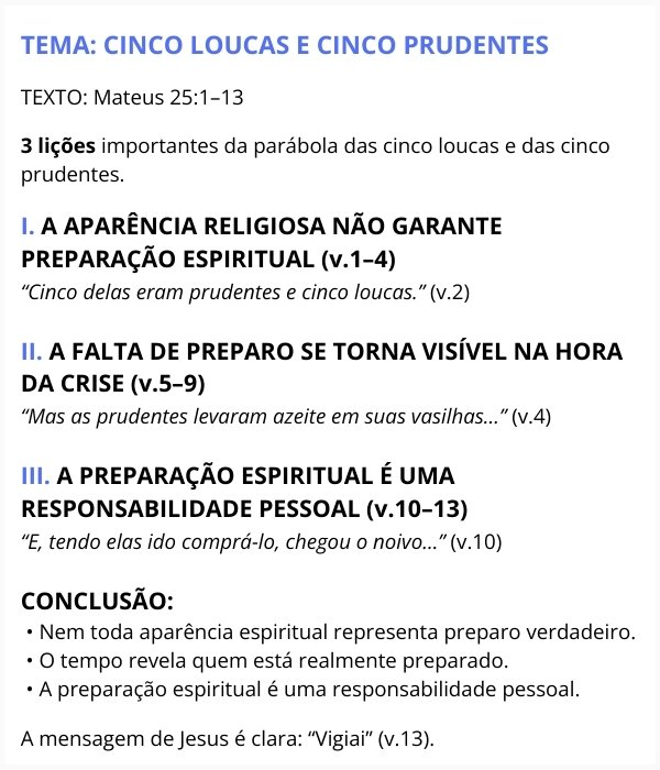 Esboço de pregação sobre a parábola das dez virgens em Mateus 25
