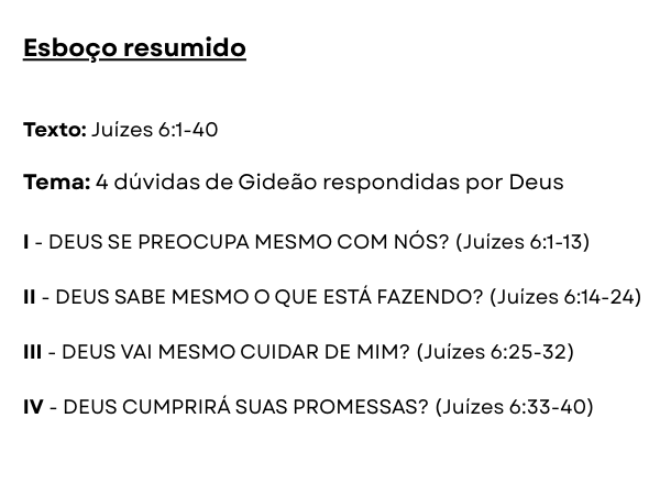 esboço pregação sobre GIDEão juizes 6