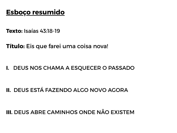 farei uma coisa nova - esboço de pregação