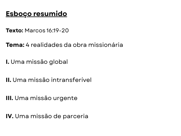 Esboço de pregação para culto de missões