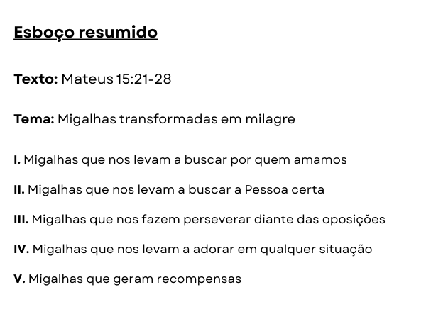 esboço de pregação migalhas que caem