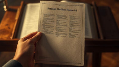 Mão segurando esboço de pregação no salmo 91