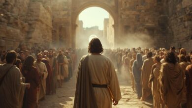 Jesus caminhando entre multidão simbolizando milagre em esboço de pregação Lucas 7 viúva de Naim