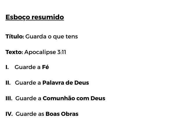 pregação esboço apocalipse 3-11 guarda o que tens