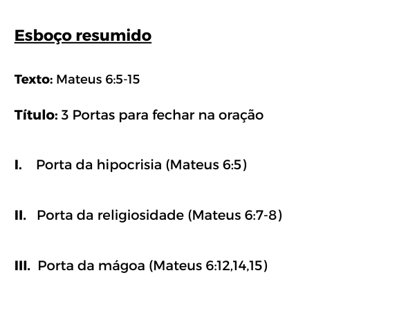esboço pregação sobre oração