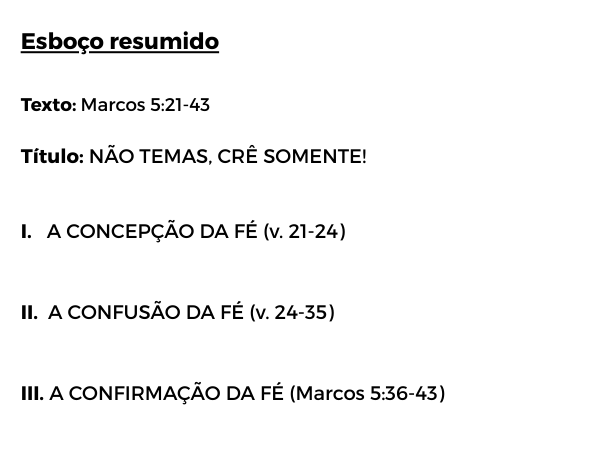 esboço de pregação não temas cre somente