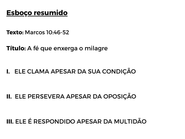 esboço de pregação sobre Bartimeu