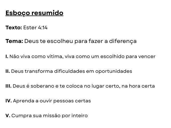 esboço de pregação sobre ester