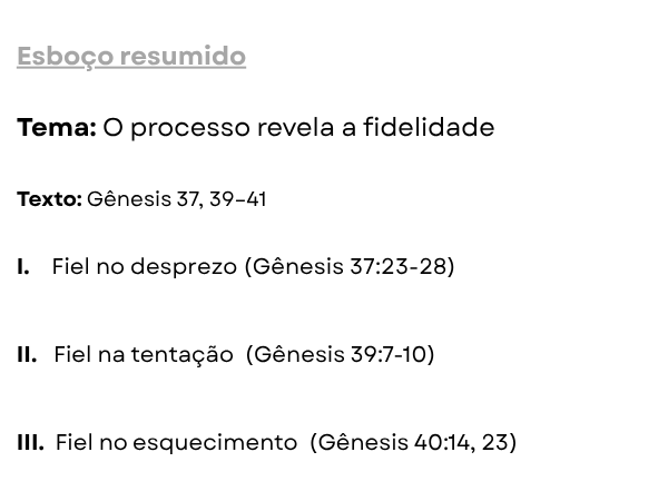 esboço de pregação sobre José processo e fidelidade